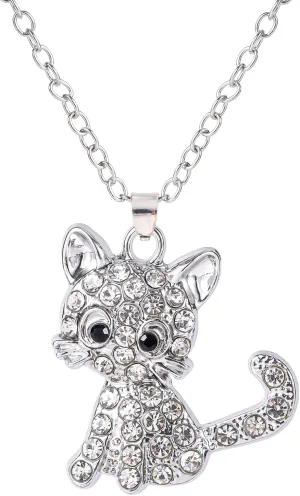 Kitty Pendant Necklace, 18 2 Inch Extension Chain Cute Small Cat Rhinestone Necklace Sparkling Cat Pendant Necklace Cat Jewelry Cat Necklace for Women Gifts