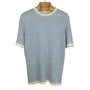 Knit short sleeve crew neck tee in blue with white striped linen (restock)