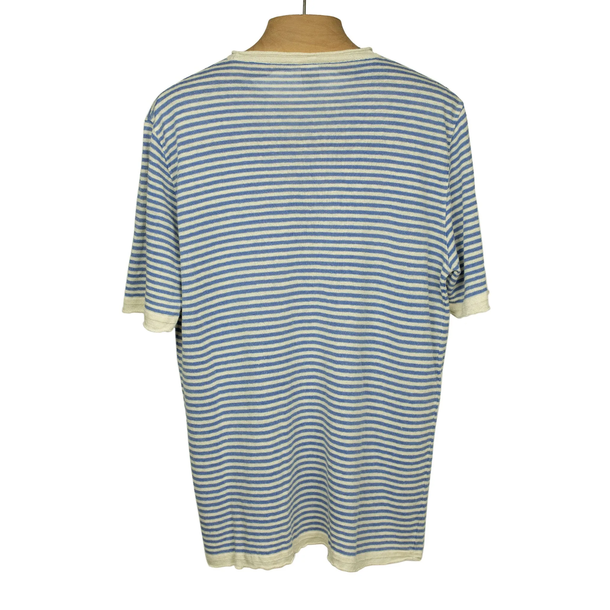 Knit short sleeve crew neck tee in blue with white striped linen (restock)