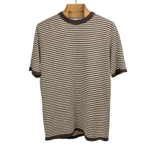 Knit short sleeve crewneck tee in brown with white striped linen (restock)