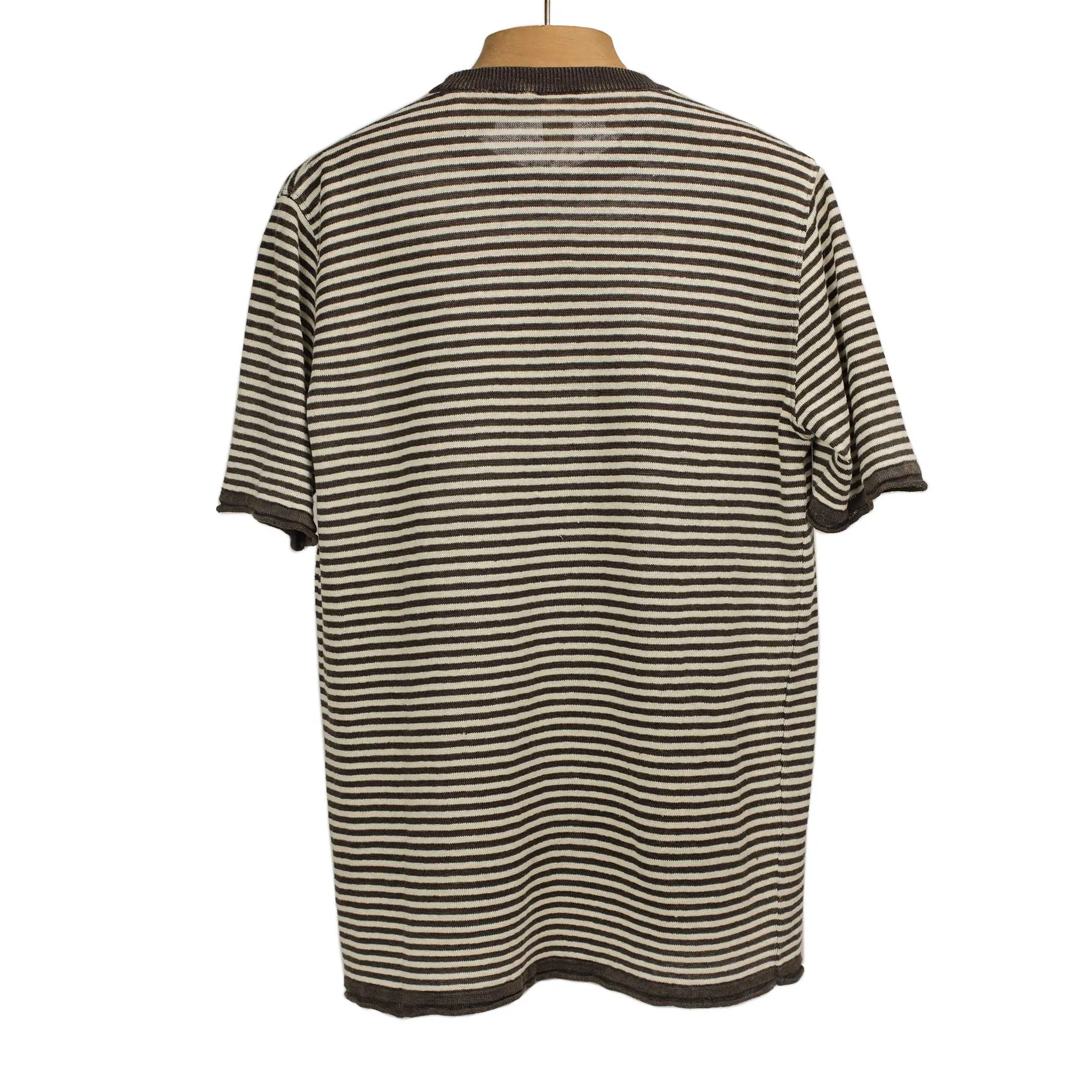 Knit short sleeve crewneck tee in brown with white striped linen (restock)