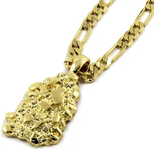 L & L Nation Mens Gold Tone Nugget Pendant Hip-Hop 5mm/24 Figaro Chain