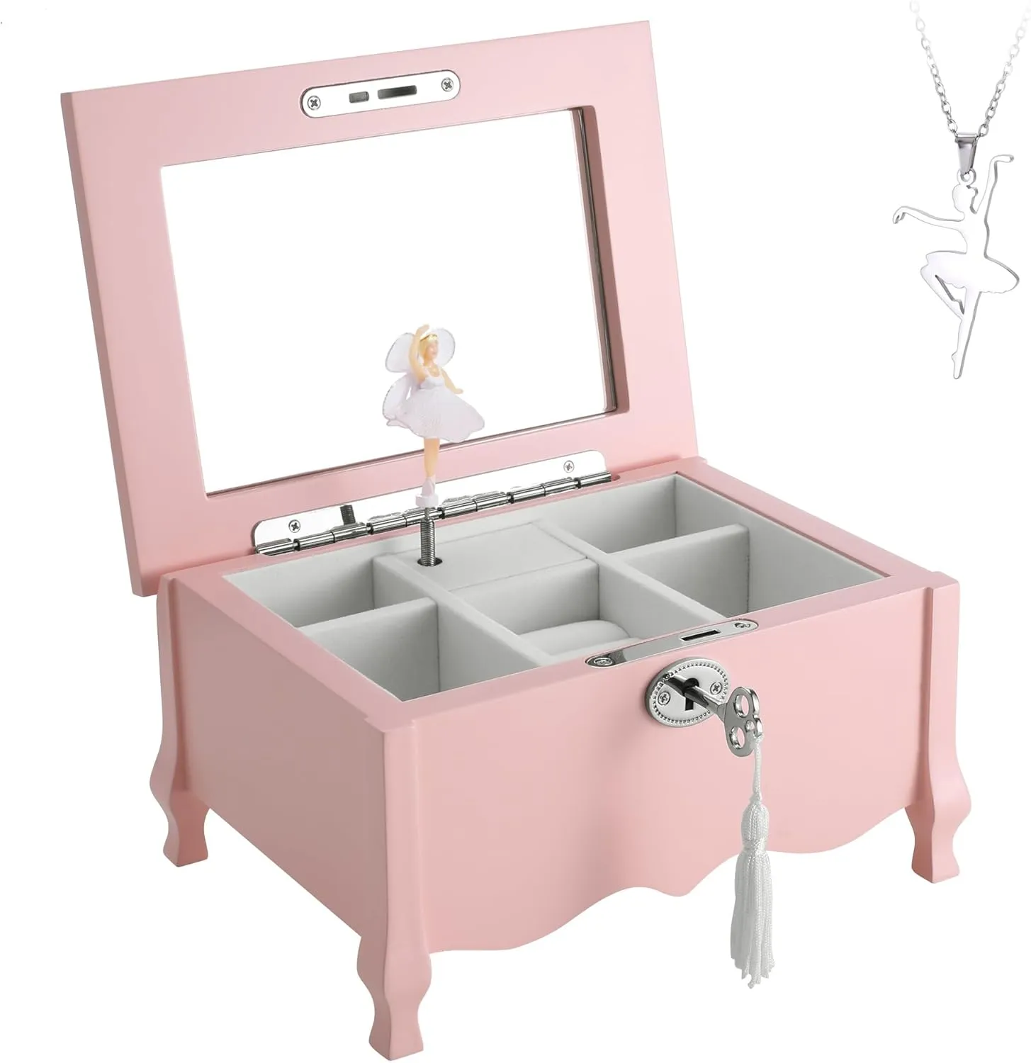 Large Footed Ballerina Musical Jewelry Box With Mirror and Lock For Girls-Pink Kid's Jewelry Storage Box,Children's Jewelry organizer Trinket Box for Holidays
