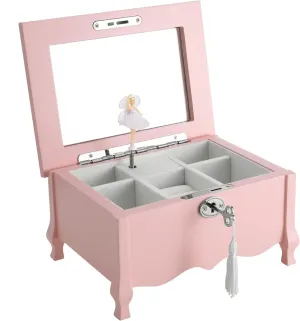 Large Footed Ballerina Musical Jewelry Box With Mirror and Lock For Girls-Pink Kid's Jewelry Storage Box,Children's Jewelry organizer Trinket Box for Holidays