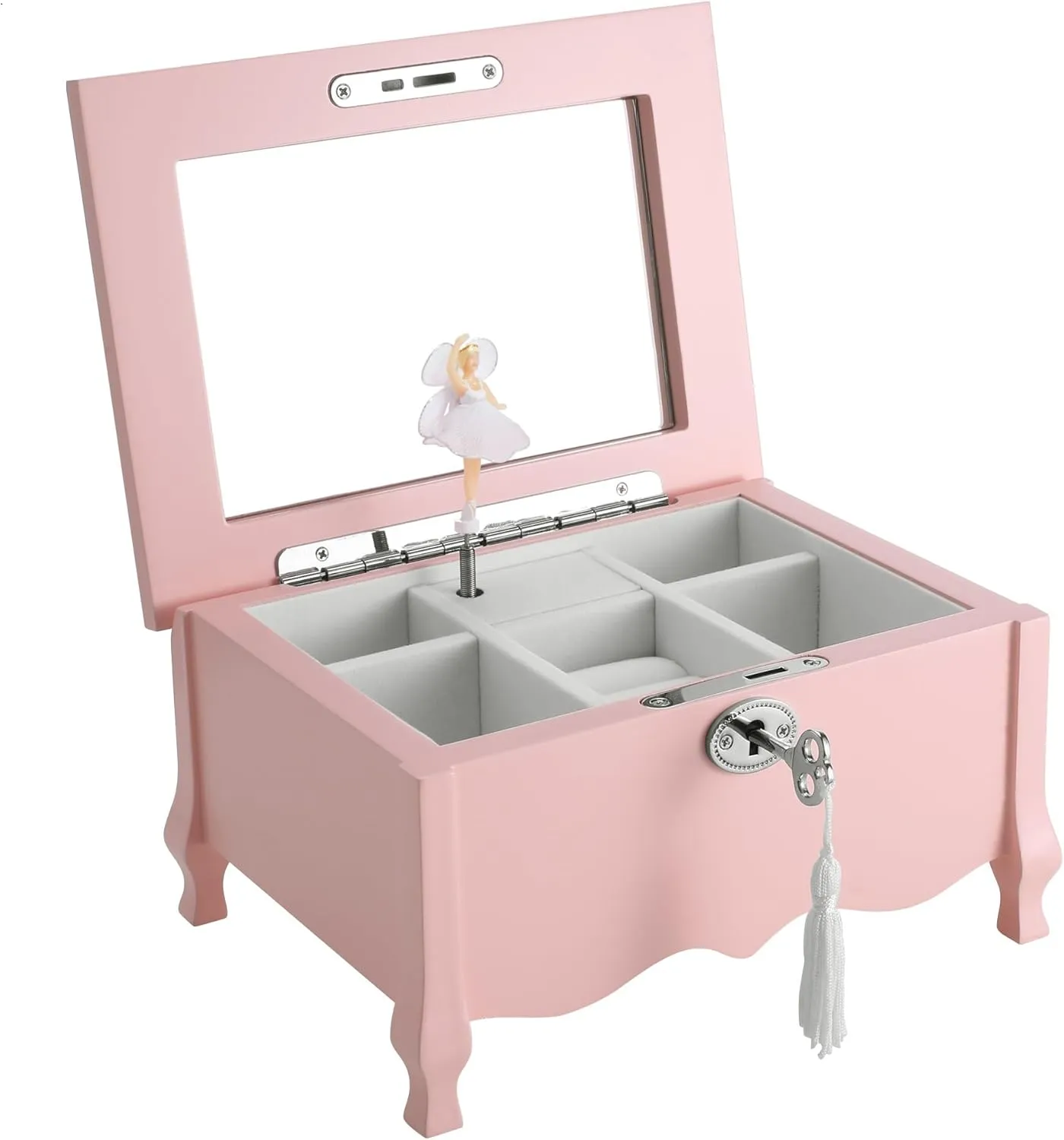 Large Footed Ballerina Musical Jewelry Box With Mirror and Lock For Girls-Pink Kid's Jewelry Storage Box,Children's Jewelry organizer Trinket Box for Holidays