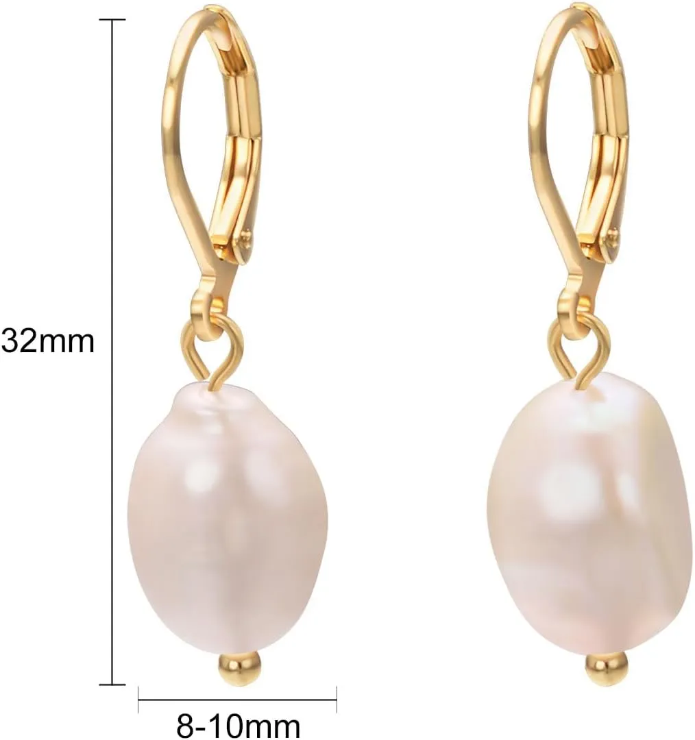 Large White Baroque Pearl Drop Earrings For Women 18K Gold Plated Earrings Hypoallergenic Trendy Jewelry