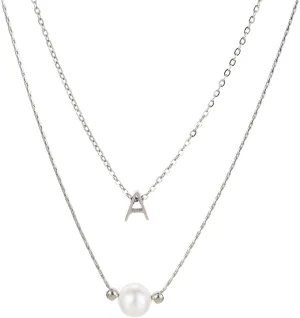 Layered Initial Pearl Necklace Tiny A-Z Pendant Choker Necklace Single Pearl Necklace for Women