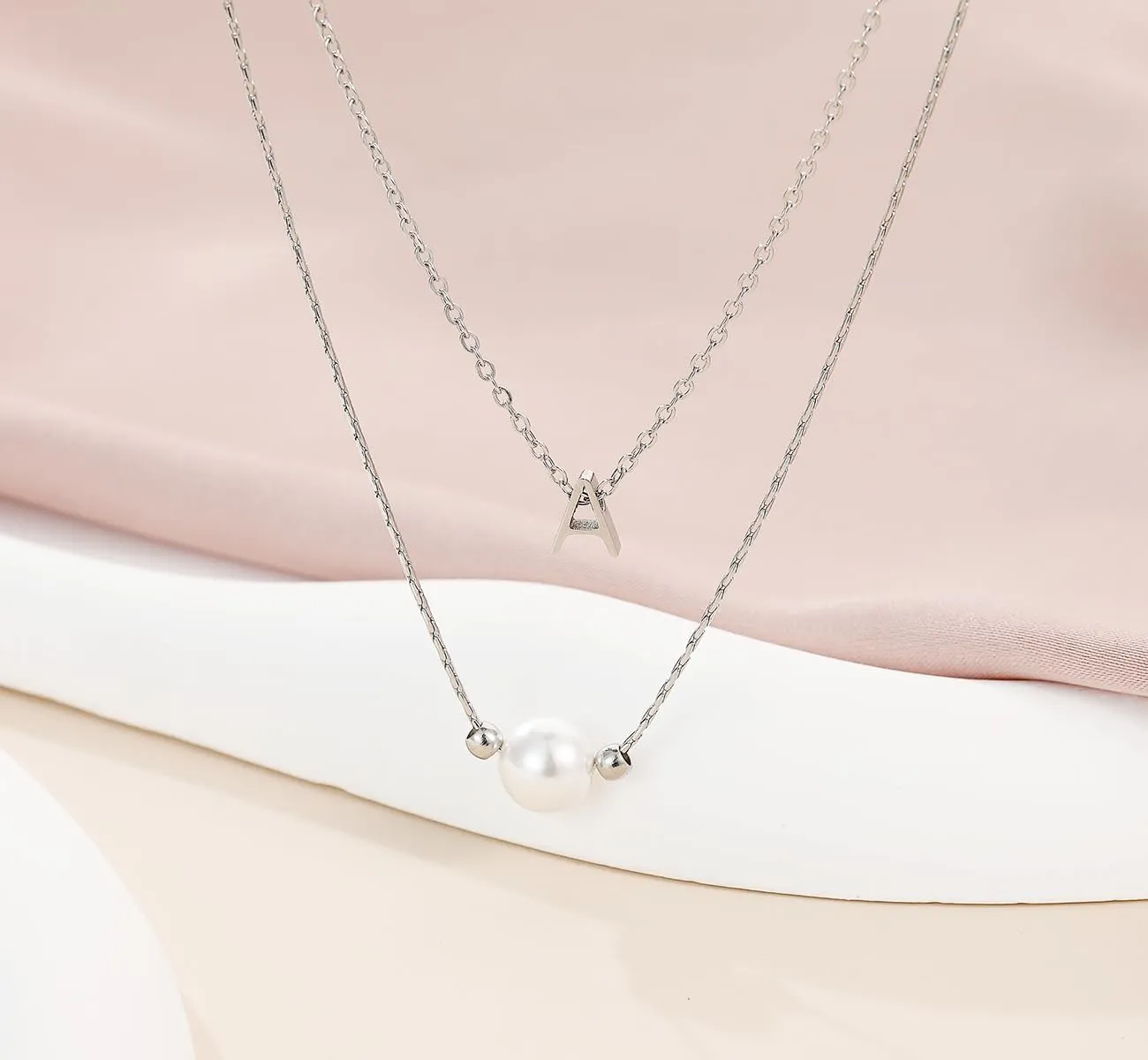 Layered Initial Pearl Necklace Tiny A-Z Pendant Choker Necklace Single Pearl Necklace for Women