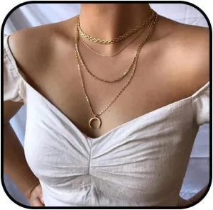Layered Moon Necklace for Women Gold Moon Necklace Dainty Moon Pendant Necklace Crescent Moon Necklace Multilayer Choker Necklace Trendy Jewelry