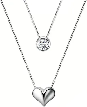 Layered Necklace for Women Sterling Silver Heart Necklace with CZ Stacked Cute Love Choker Pendant Necklace Tiny Chain Jewelry Gifts for Daughter Wife Mom Girlfriend Anniversary