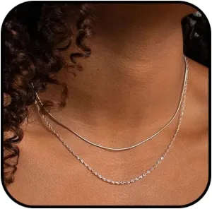 Layered Snake Chain Necklace for Women Gold Silver Thin Figaro Link Necklace Herringbone Choker