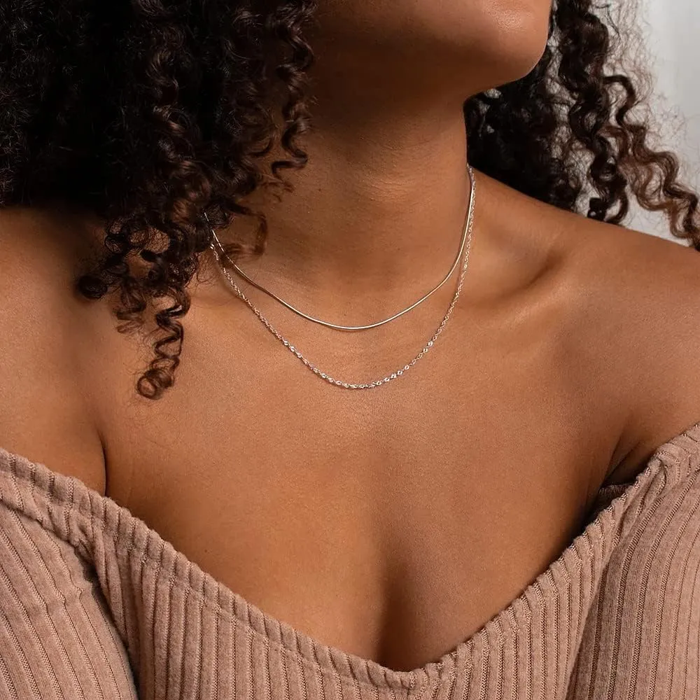 Layered Snake Chain Necklace for Women Gold Silver Thin Figaro Link Necklace Herringbone Choker