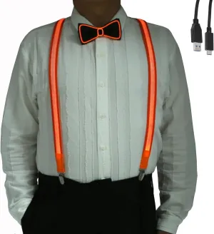 Light Up Men's LED Suspenders and Bow Tie - 2pcs/Combo - Rechargeable Edition of Suspenders, Perfect for Dance Party