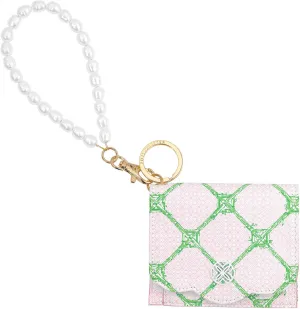 Lilly Pulitzer Snap ID Card Case, Cute Keychain Wallet, Slim Credit Card Holder with Pearl Wristlet Strap, Butterfly Trellis