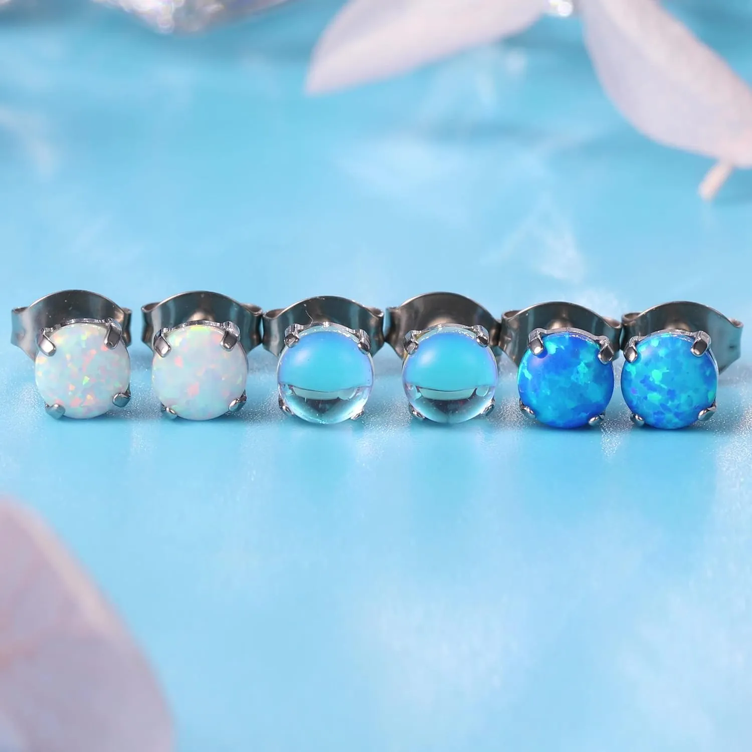 Limerencia G23 Hypoallergenic Pure Titanium Earrings, Opal/Moonstone/Cat's Eye/Blue Turquoise Stud Earrings, F136 Implant Grade|Delicate Jewelry for Sensitive Ears