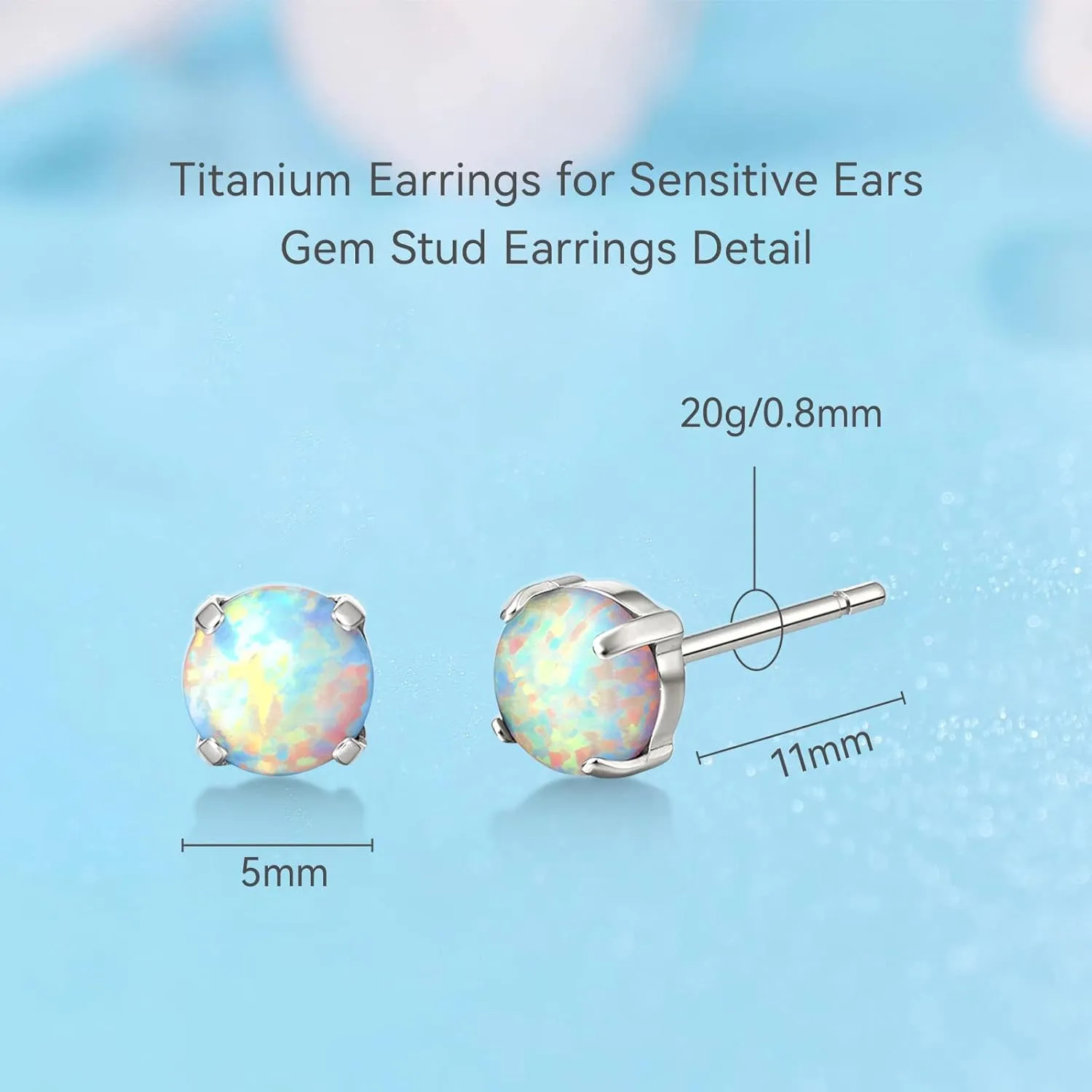Limerencia G23 Hypoallergenic Pure Titanium Earrings, Opal/Moonstone/Cat's Eye/Blue Turquoise Stud Earrings, F136 Implant Grade|Delicate Jewelry for Sensitive Ears