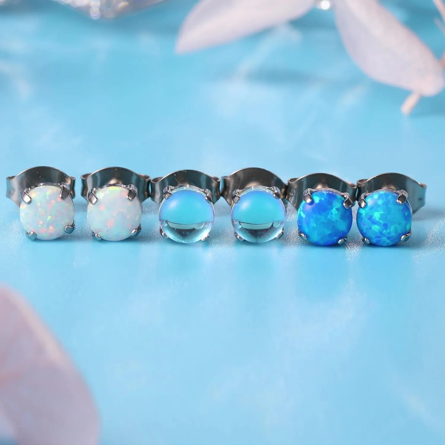 Limerencia G23 Hypoallergenic Pure Titanium Earrings, Opal/Moonstone/Cat's Eye/Blue Turquoise Stud Earrings, F136 Implant Grade|Delicate Jewelry for Sensitive Ears