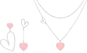 Linawe Mismatched Heart Dangle Earrings and Heart Pendant Layered Necklace Bundle