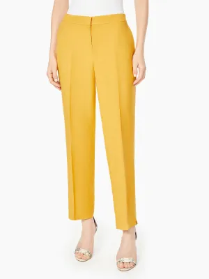 Linen Blend Elastic Back Straight Leg Pants
