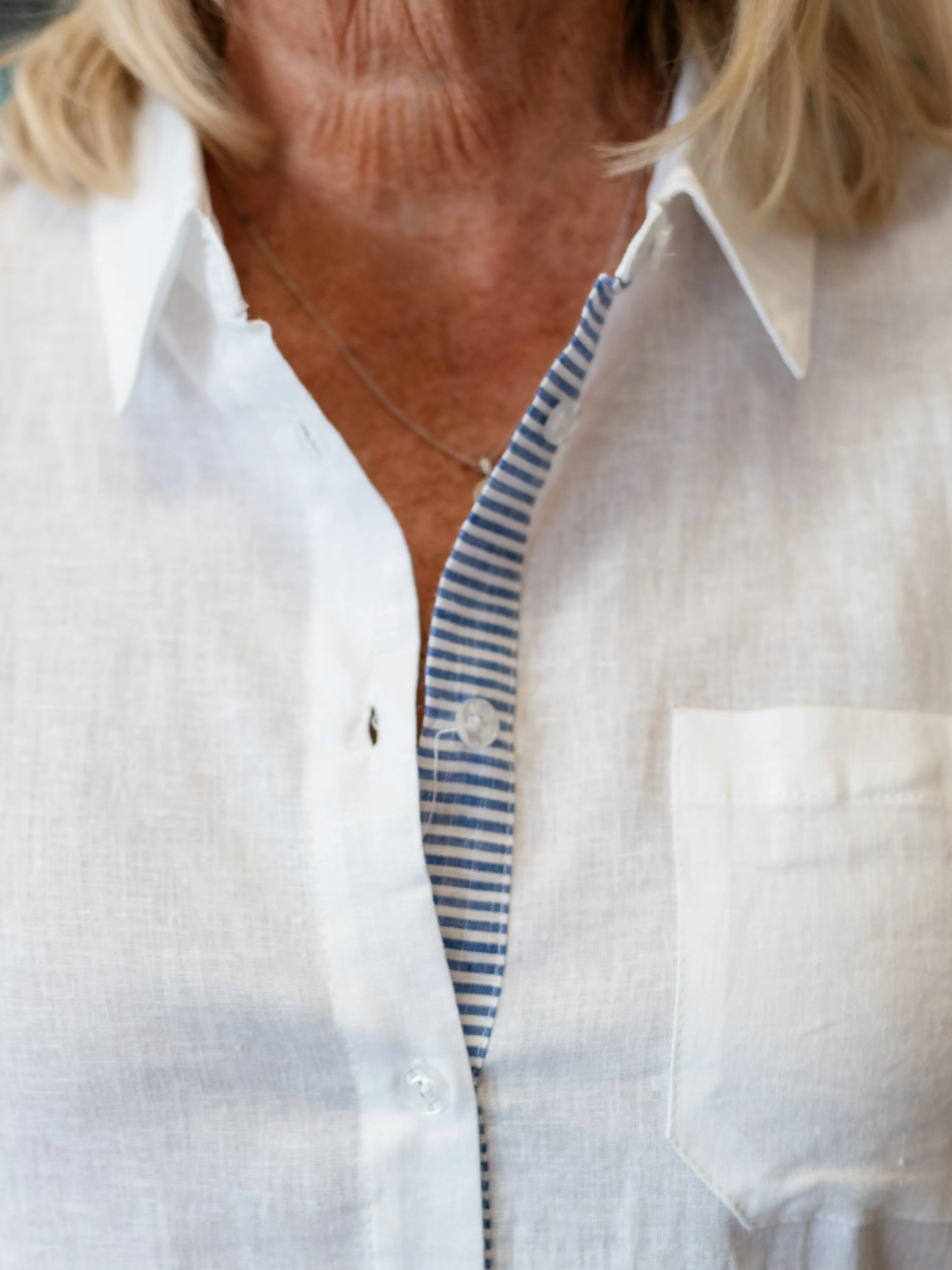 Linen Blend Shirt with Striped Cuffs White by Charlie B