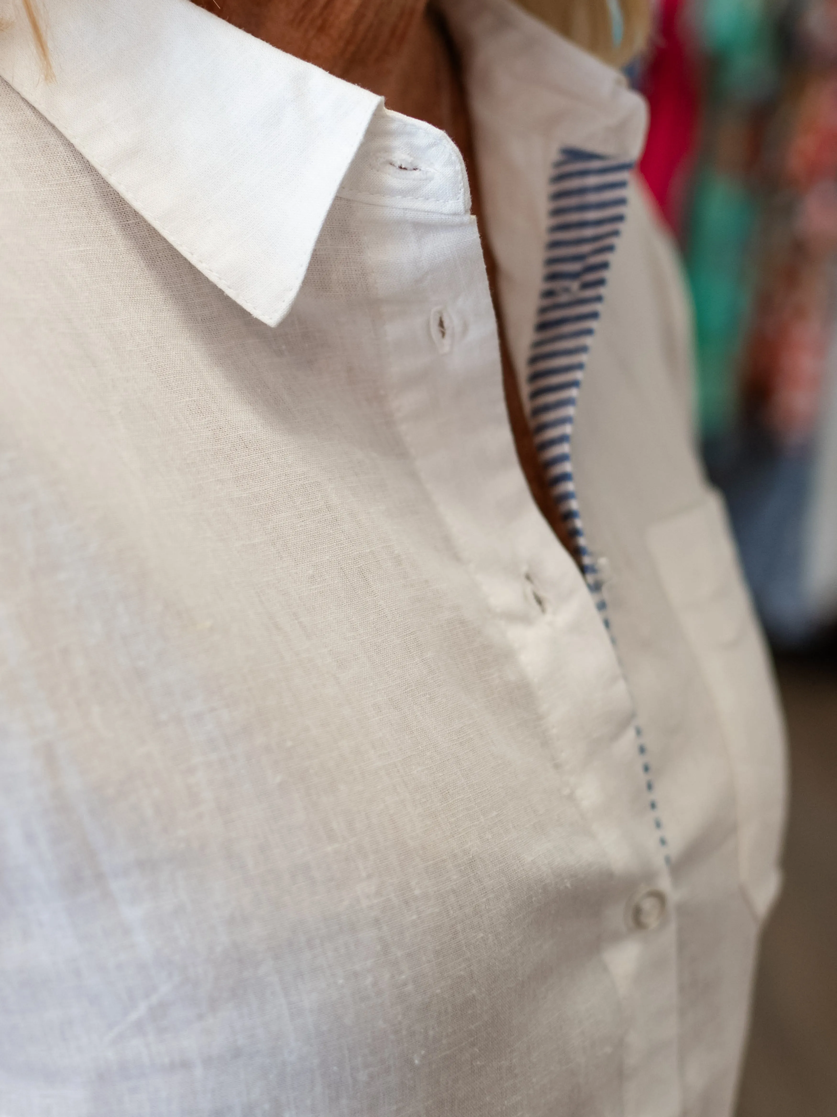 Linen Blend Shirt with Striped Cuffs White by Charlie B