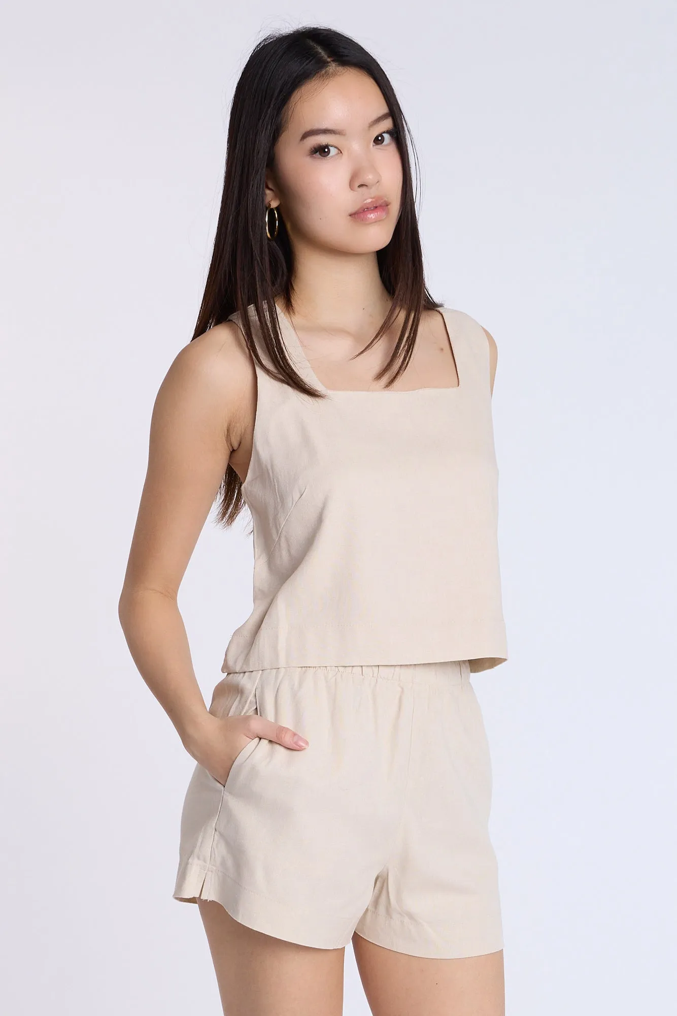 Linen-Blend Sleeveless Top