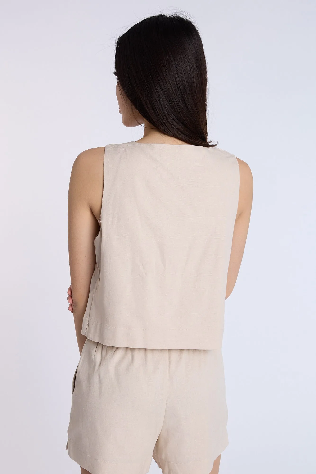 Linen-Blend Sleeveless Top