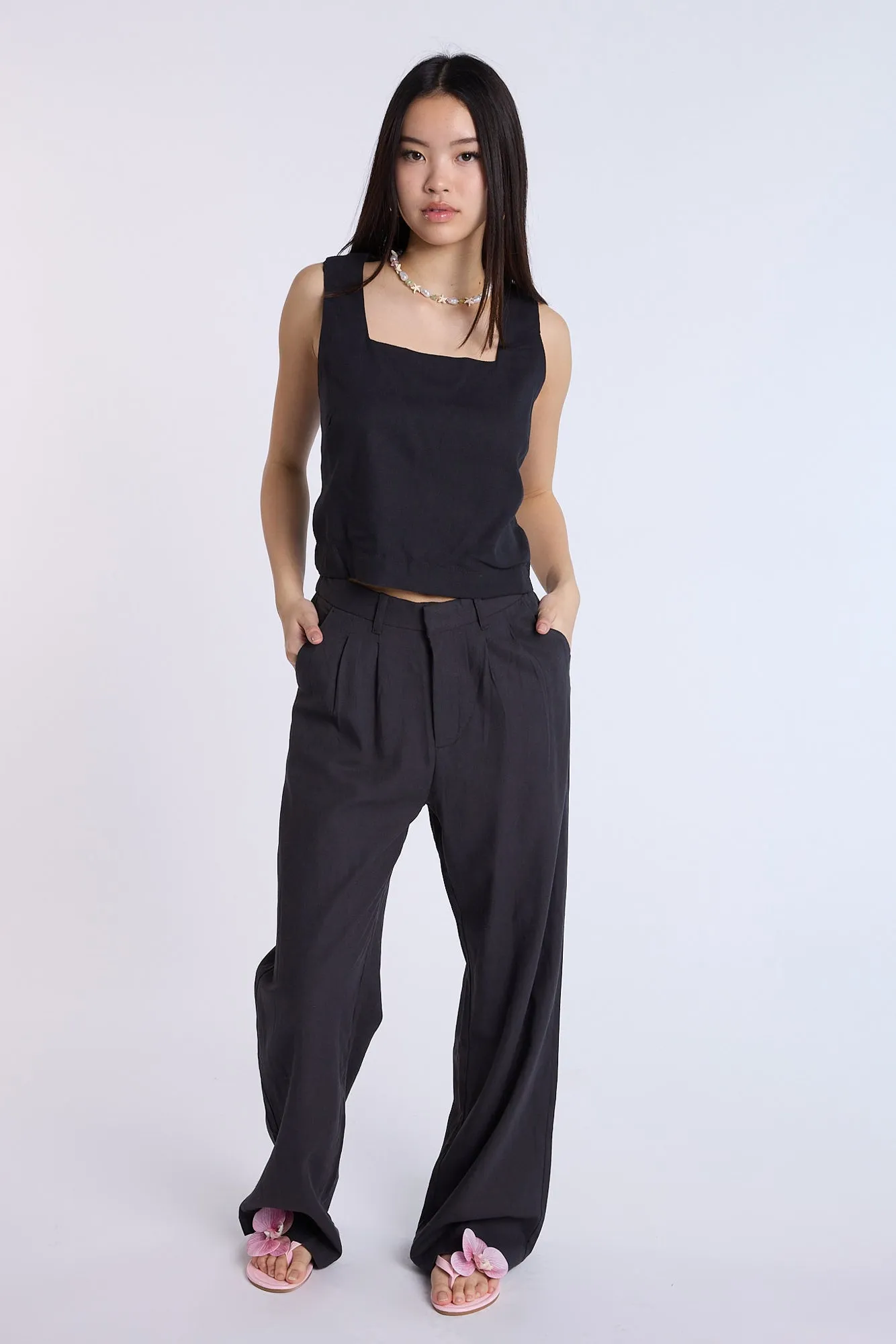 Linen-Blend Sleeveless Top