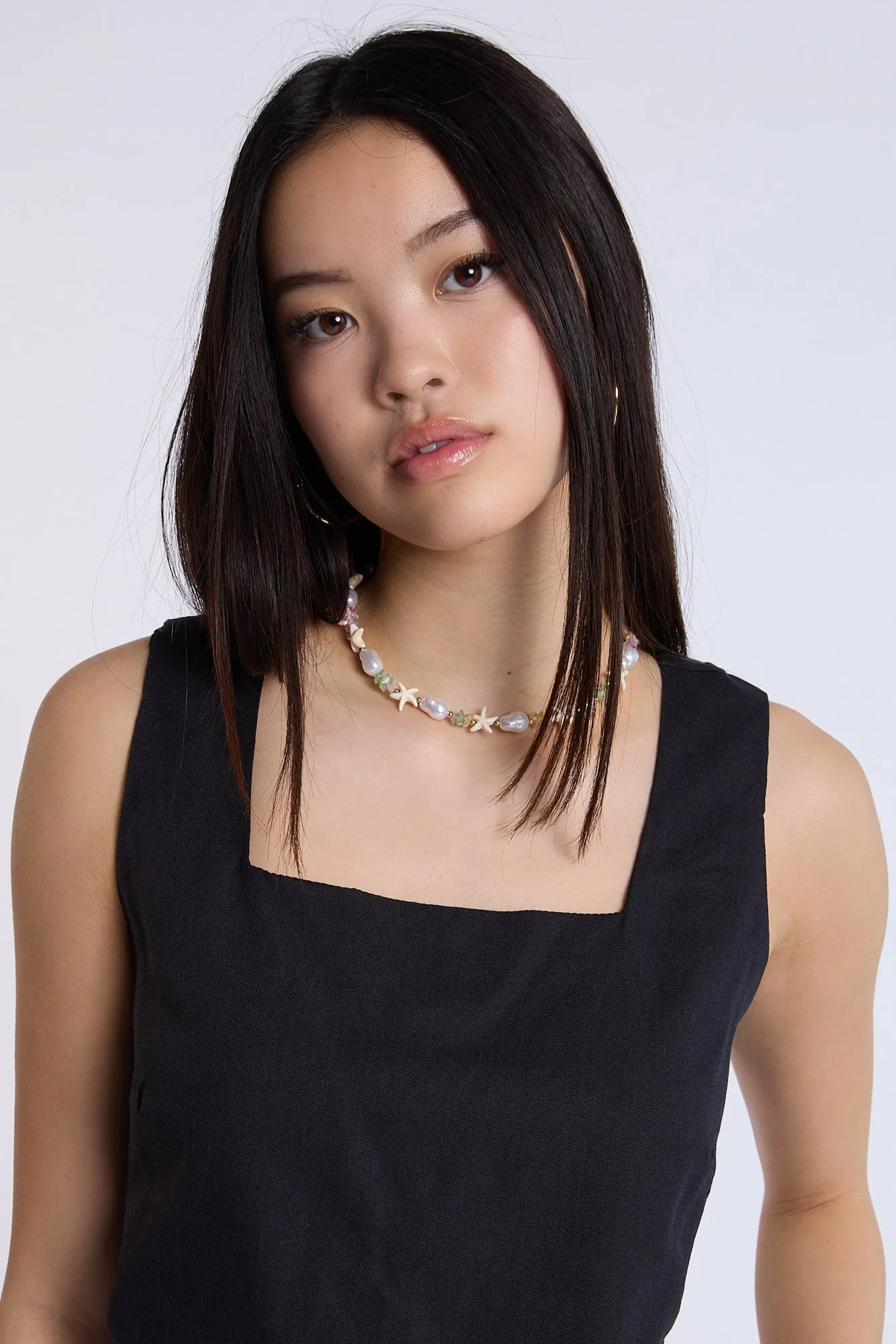 Linen-Blend Sleeveless Top