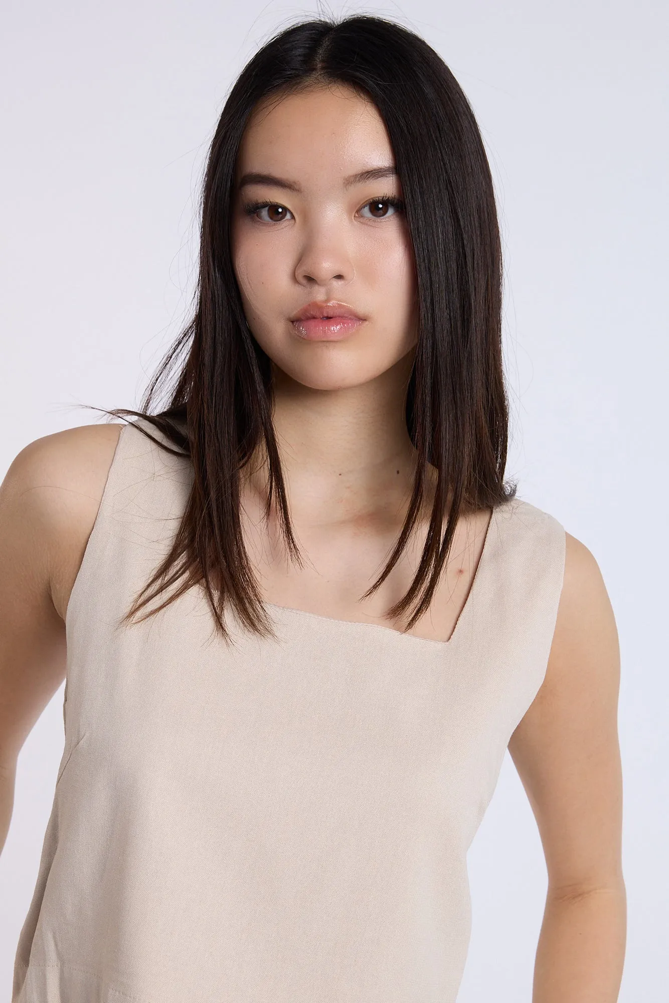 Linen-Blend Sleeveless Top