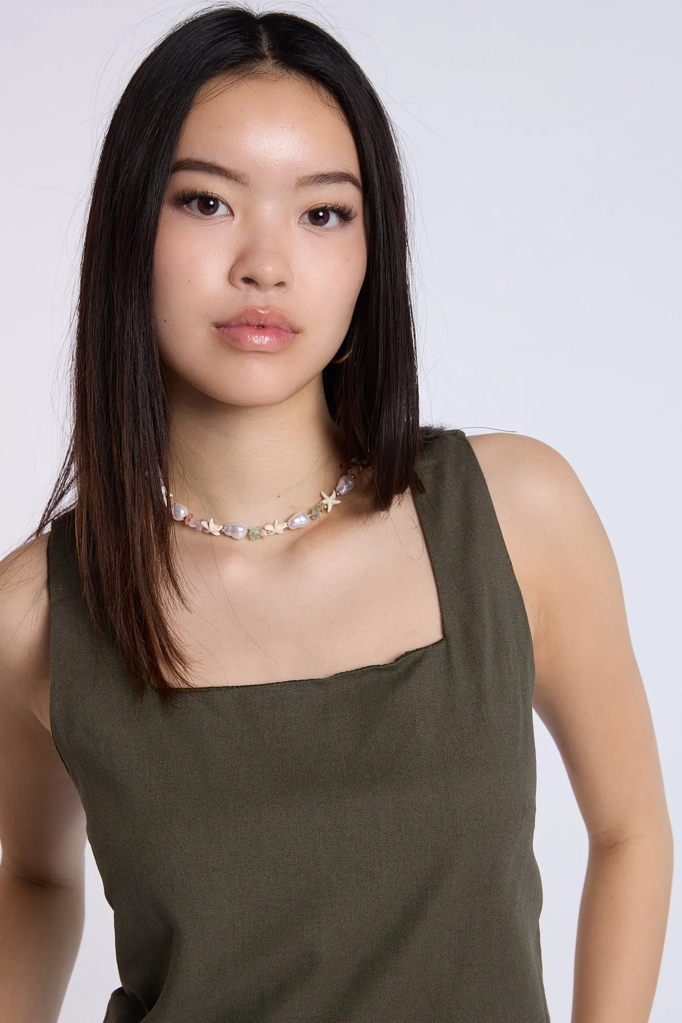 Linen-Blend Sleeveless Top