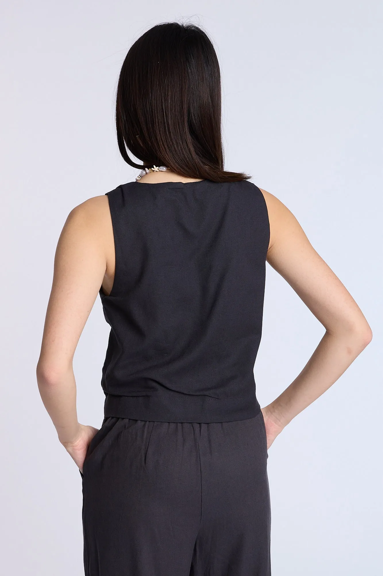 Linen-Blend Sleeveless Top