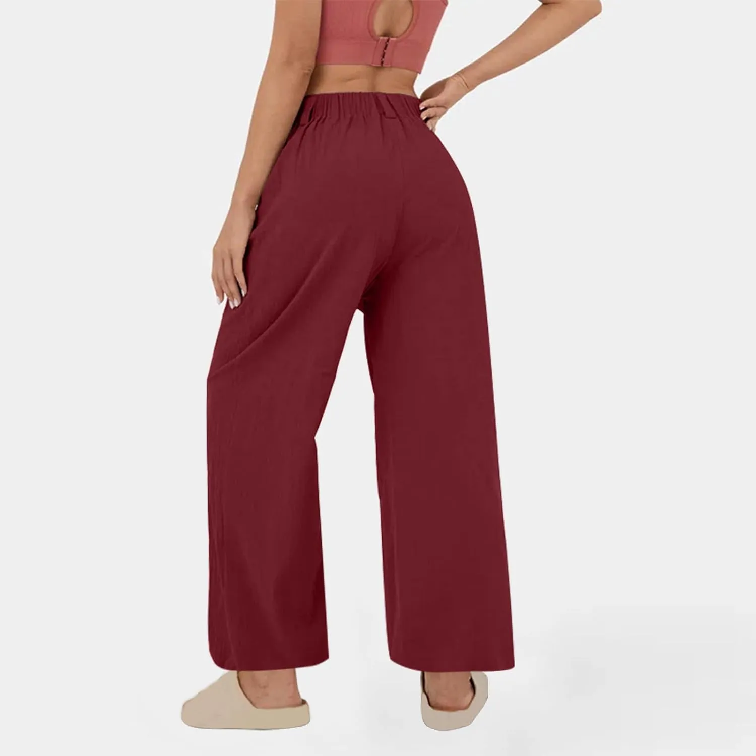 Linen Pants for Women Summer Trendy Loose Fit Wide Leg Pants Fashion High Waisted Straight Leg Trousers with Pockets