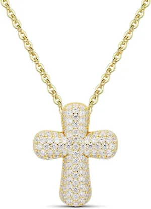 LIU JUN Bubble Cross Necklace For Women, 14k Gold Plated Cubic Zirconia Balloon Cross Pendant Cuban Chain Charm Statement Simple Faith Gift Jewelry