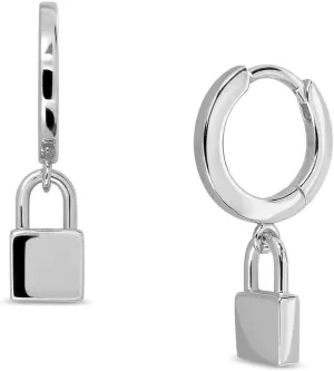 Lock Huggie Hoop Silver Earrings With Cute Dangle Drop Silver Lock Charm Tiny Clam Shell Hollow Boho Beach Simple Delicate Handmade Gift Small Dainty Ear Huggers | Statement Hypoallergenic Cute Jewelry for Women Teen Girl
