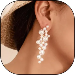 Long Cluster Pearl Dangle Earrings for Women Bohemia Vintage Pearl Tassel Statement Earrings Exaggerated Pearl Chandelier Earrings Wedding Jewelry
