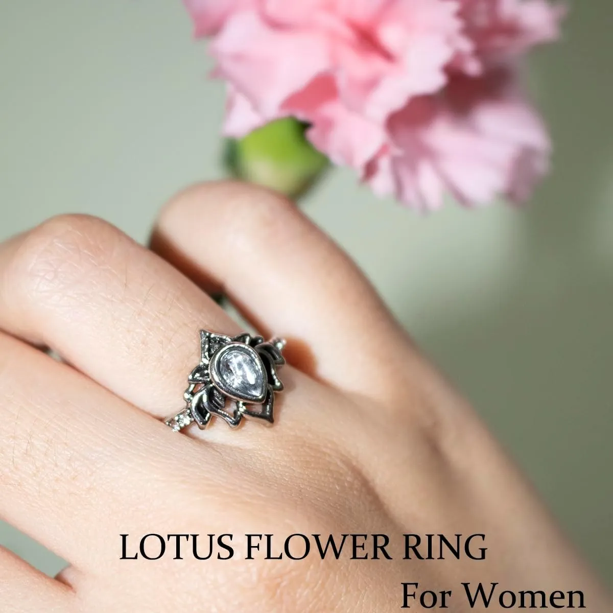 Lotus Flower Ring for Women, S925 FK MY TRAUMA Cubic Zirconia Inlaid Begin Again No Mud No Lotus Jewelry Let Go of Your Trauma Inspirational Gift for Sisters with Motivational Card Elegant Ring