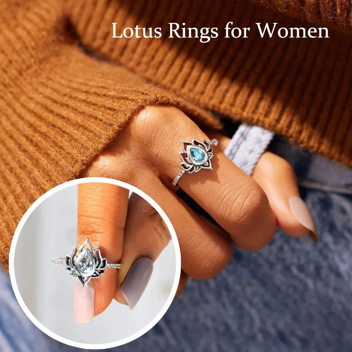 Lotus Flower Ring for Women, S925 FK MY TRAUMA Cubic Zirconia Inlaid Begin Again No Mud No Lotus Jewelry Let Go of Your Trauma Inspirational Gift for Sisters with Motivational Card Elegant Ring