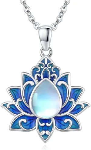 Lotus Neckalce/Evil Eye Necklace 925 Sterling Silver Flower Yoga Necklace Protection Amulet Jewelry for Women Men