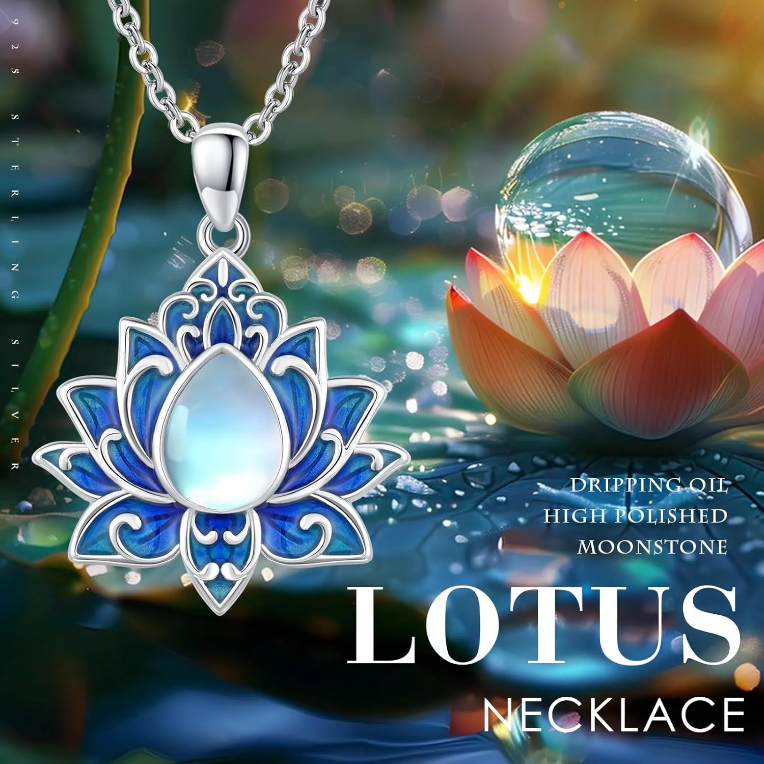 Lotus Neckalce/Evil Eye Necklace 925 Sterling Silver Flower Yoga Necklace Protection Amulet Jewelry for Women Men