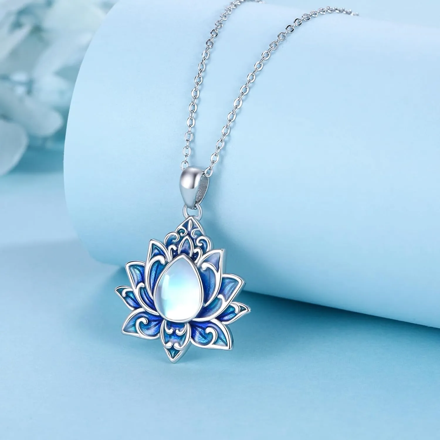 Lotus Neckalce/Evil Eye Necklace 925 Sterling Silver Flower Yoga Necklace Protection Amulet Jewelry for Women Men