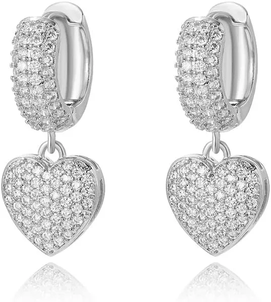Luxury CZ Heart Love Dangle Hoop Earrings for Women Dainty 14K Gold Plated Crystal Love Heart Huggie Hoops Earring Trendy Delicate Hypoallergenic Jewelry Birthday Gift Hear