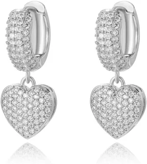 Luxury CZ Heart Love Dangle Hoop Earrings for Women Dainty 14K Gold Plated Crystal Love Heart Huggie Hoops Earring Trendy Delicate Hypoallergenic Jewelry Birthday Gift Hear