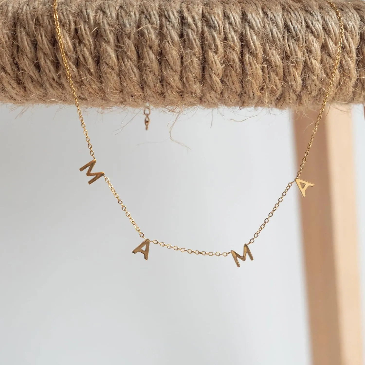 MAMA Adjustable letter necklace for Mom, Gift for women, Gift For Mother's Day, Christmas, Birthday, Stainless steel with 18k gold plating Jewelry For Her, Present For First Love Of Your Life