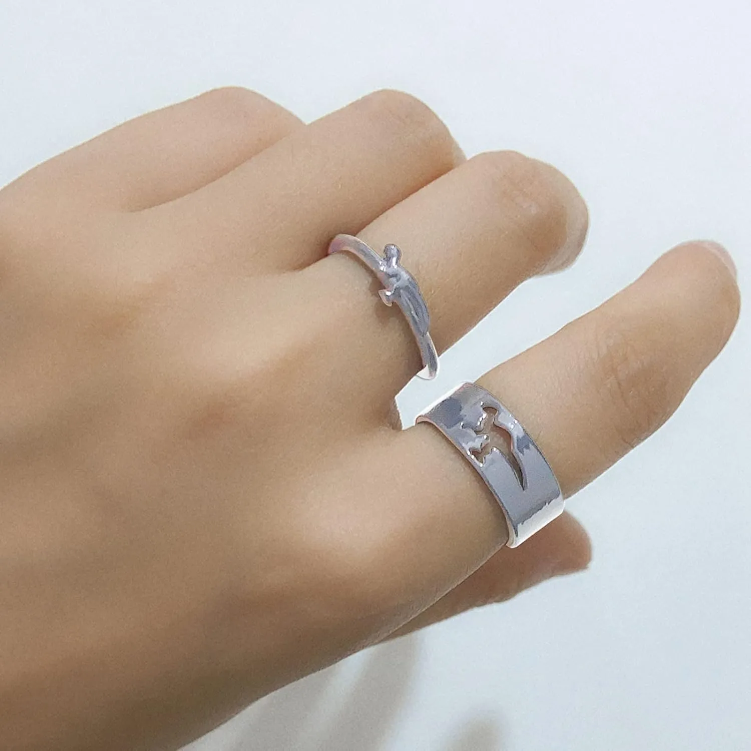 ManRiver Hollow Out Dinosaur Rings for Women Men - 2PCS Splice Open Adjustable Couples Rings Jewelry Gifts Accessory