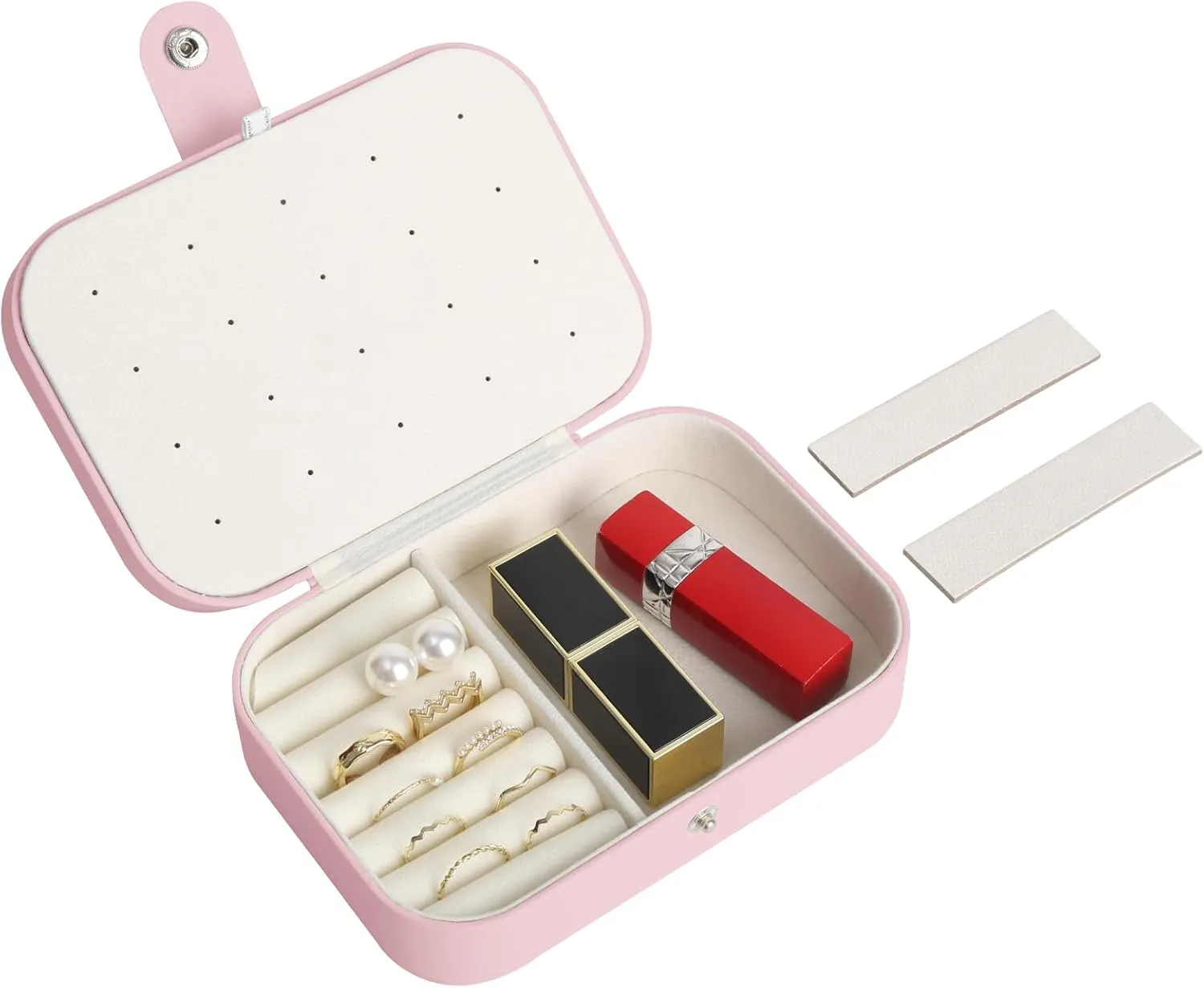 MAYCARI Portable Mini Jewelry Box for Girls Rectangle Pu Leather Travel Jewelry Case for Pendant, Earring, Necklace, Ring Jewelry Gift Storage Organizer for Women (Pink)