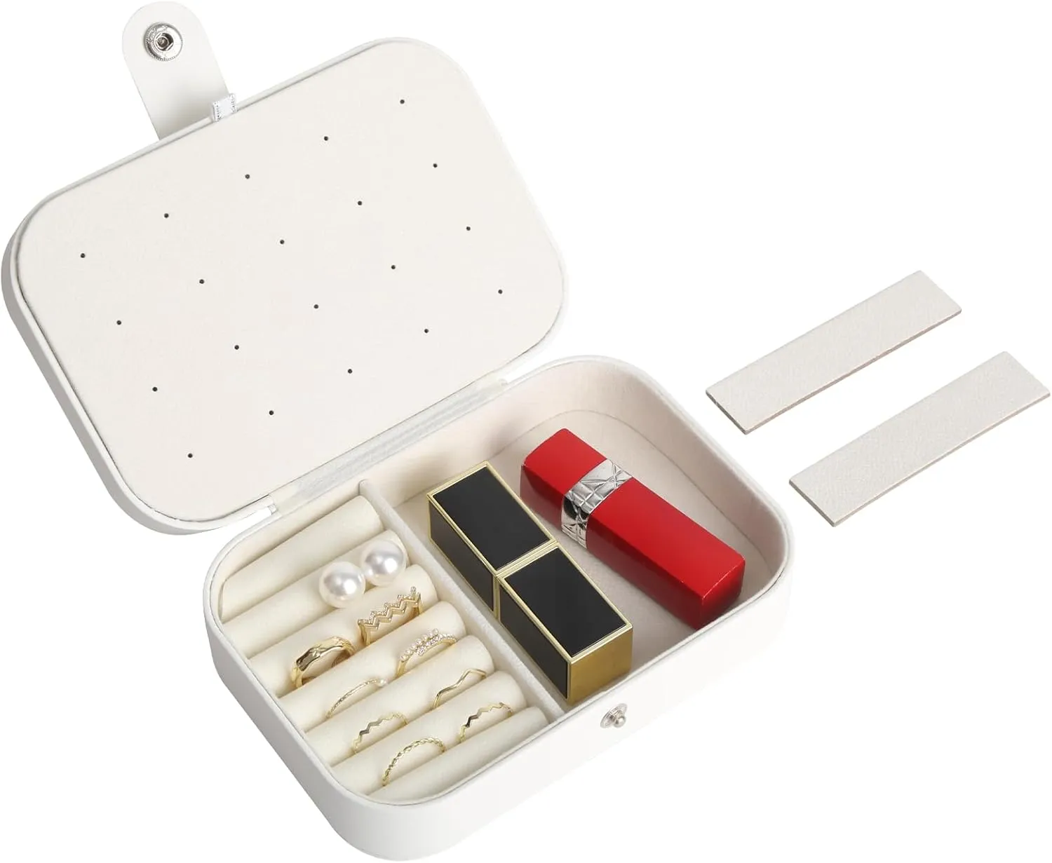 MAYCARI Portable Mini Jewelry Box for Girls Rectangle Pu Leather Travel Jewelry Case for Pendant, Earring, Necklace, Ring Jewelry Gift Storage Organizer for Women (White)