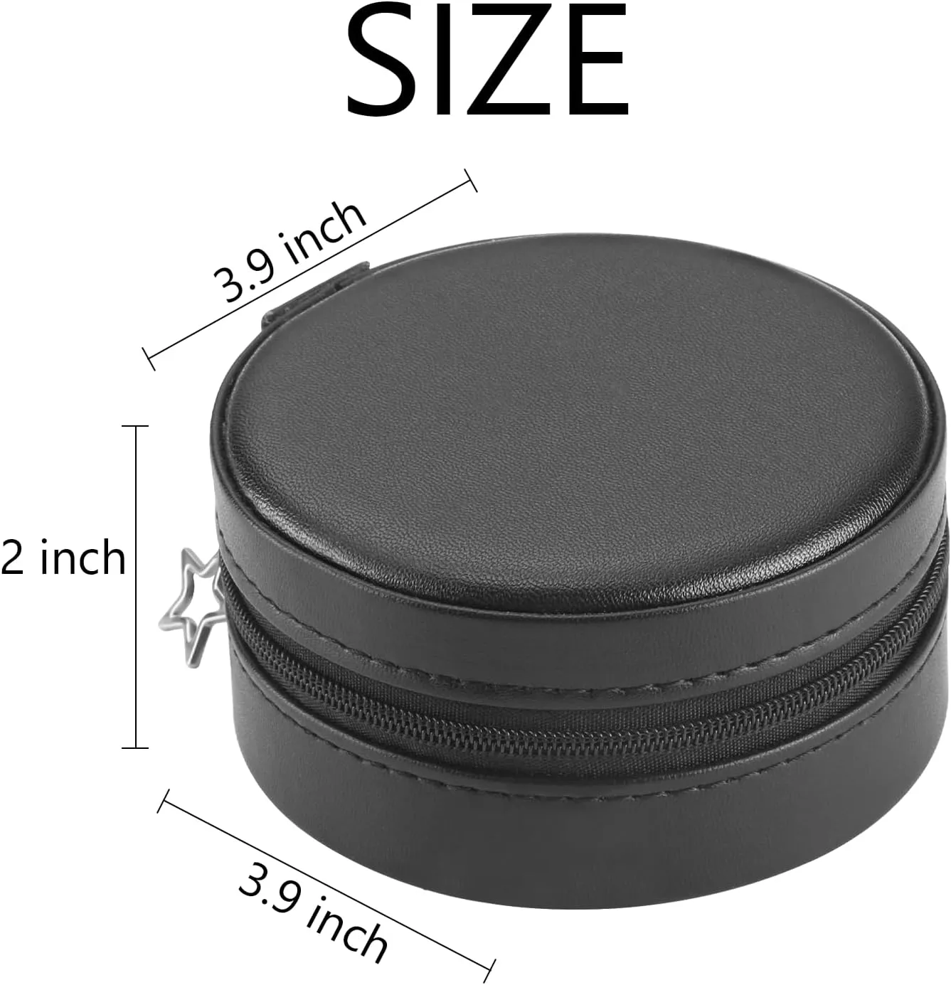 MAYCARI Portable Mini Jewelry Box for Girls Round Pu Leather Travel Jewelry Case for Pendant, Earring, Necklace, Ring Jewelry Gift Storage Organizer for Women (Black)