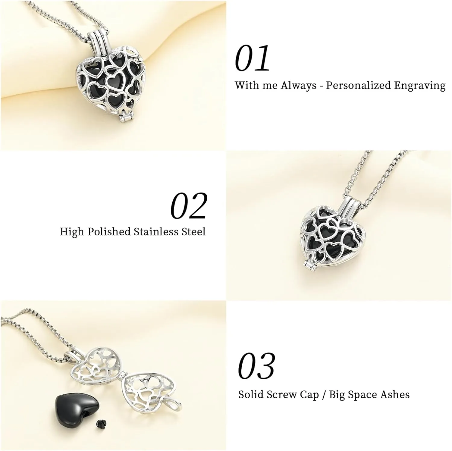 Memorial Cremation Jewelry Eternal Heart Cremation Locket Necklace With Mini Urn Jewelry For Ashes Of Loved Ones Keepsale Pendant
