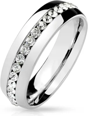 Men Women's Clear CZ All Around Eternity Ring Silver Gold Black Plated Stainless Steel Dome Ring Band